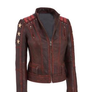 Distressed leather stars and stripes jacket